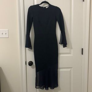 ASOS Silver Bloom Bodycon Dress with Fluted Sleeve and Chiffon Hem